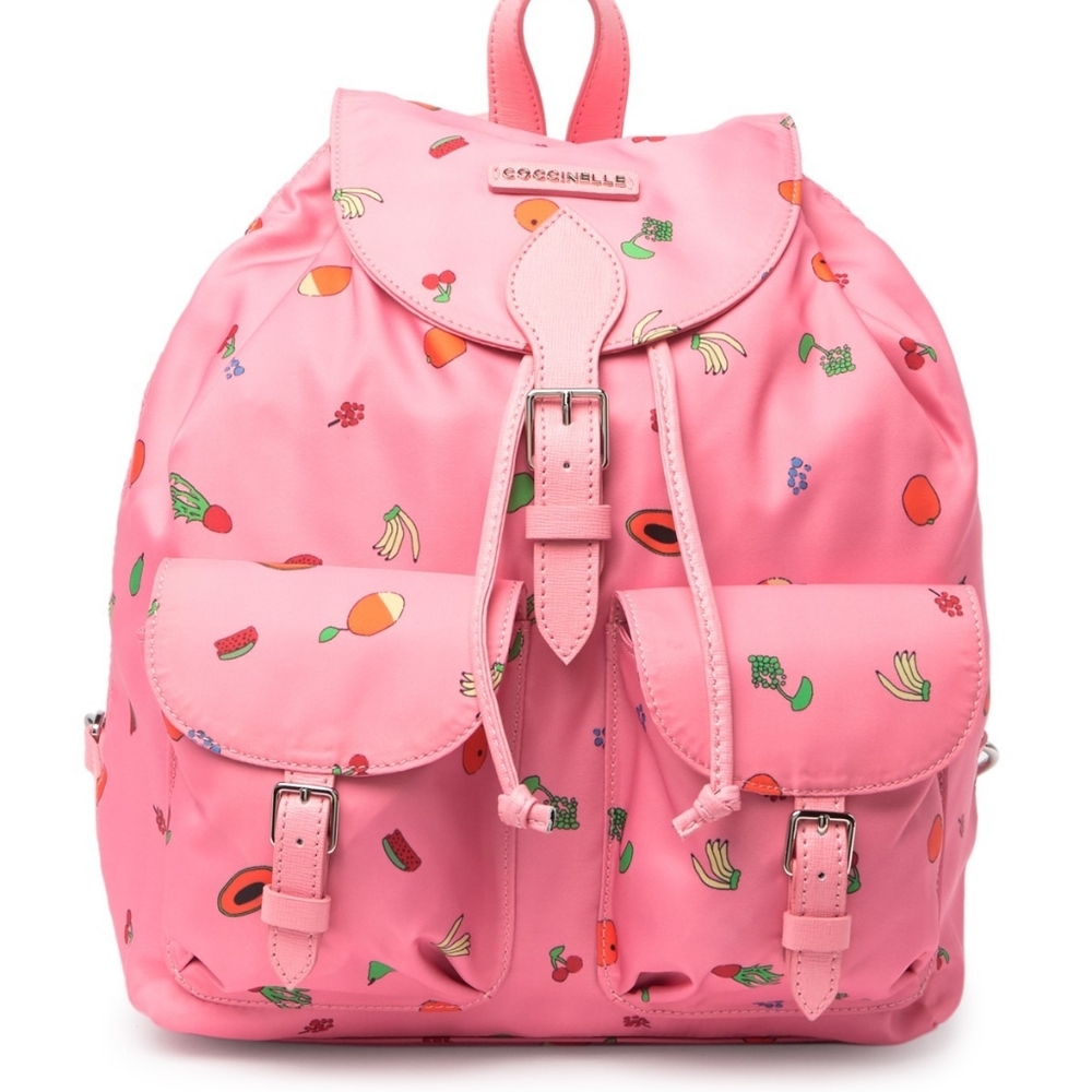 COCCINELLE Leather Fruit Print Nylon Backpack